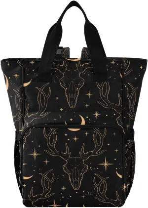 senya Diaper Bag Backpack, Golden Deer Skull Multifunction Travel Bag for Moms Dads