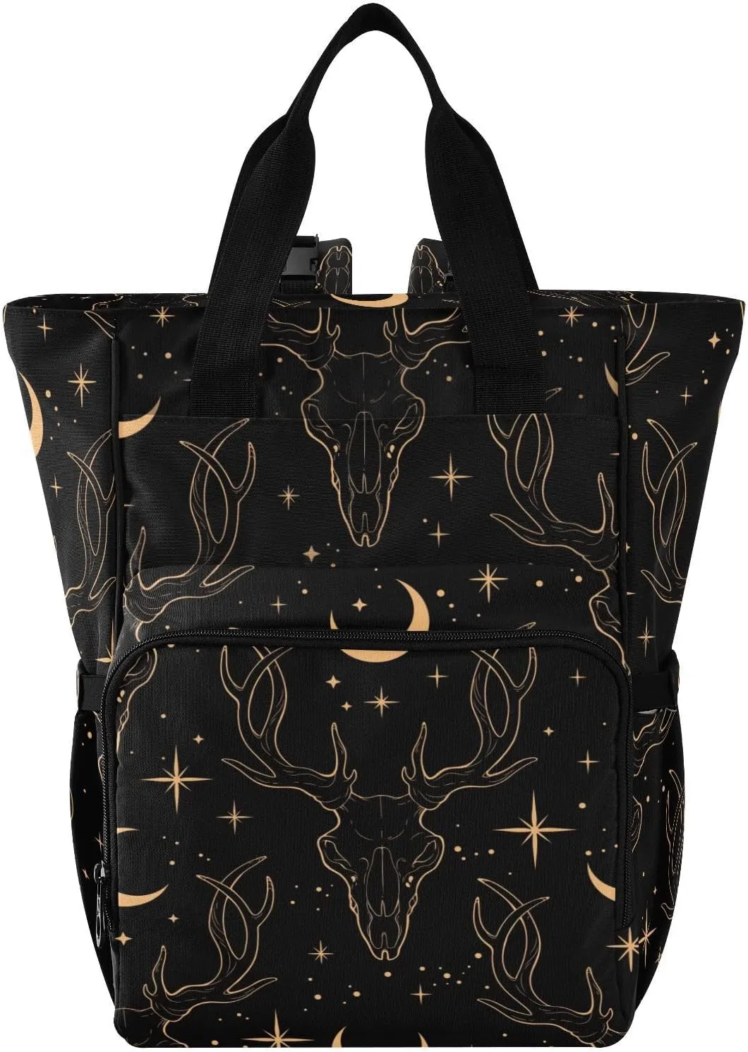 senya Diaper Bag Backpack, Golden Deer Skull Multifunction Travel Bag for Moms Dads