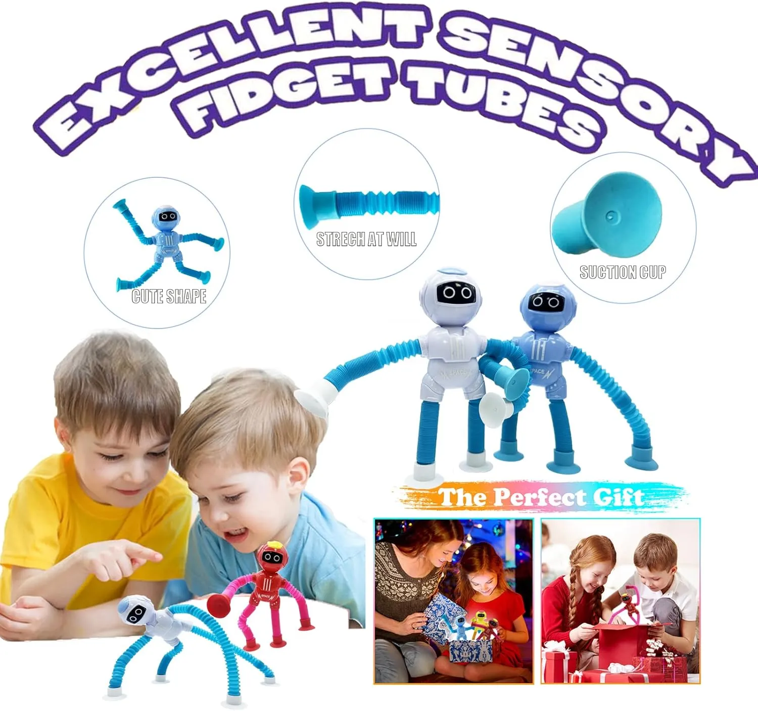 Shape Changing Spaceman Robot Toy, Suction Cup Toys,Telescopic Pop Tubes Fidget Toys,Autism Sensory Toys for Kid Boys 36pcs