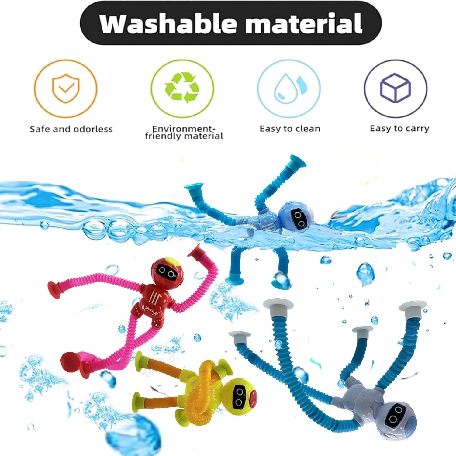 Shape Changing Spaceman Robot Toy, Suction Cup Toys,Telescopic Pop Tubes Fidget Toys,Autism Sensory Toys for Kid Boys 36pcs