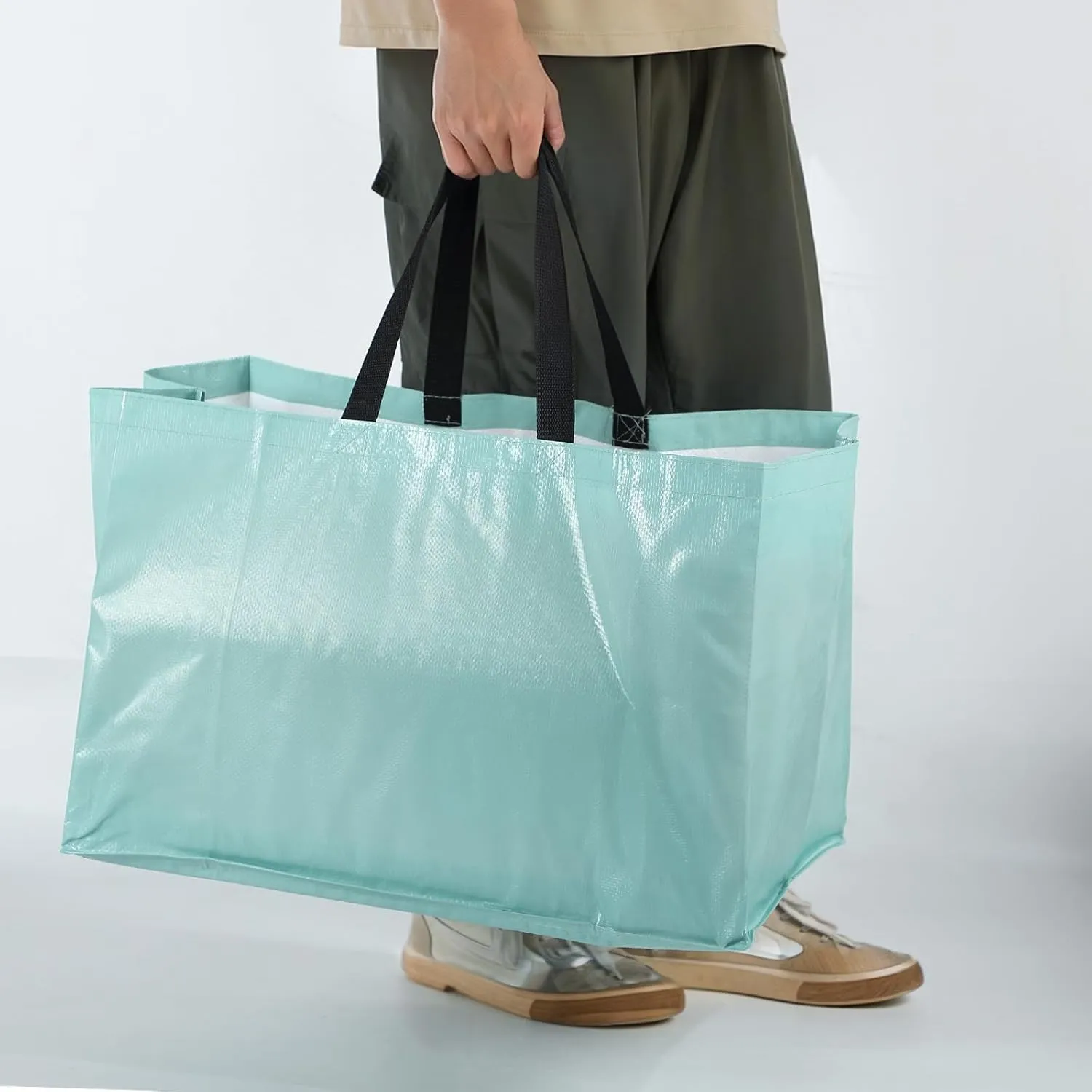 Shappy 12 Pcs Extra Large Reusable Shopping Grocery Bags with Handles Colorful Woven Plastic Waterproof Tote Bags