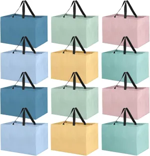Shappy 12 Pcs Extra Large Reusable Shopping Grocery Bags with Handles Colorful Woven Plastic Waterproof Tote Bags