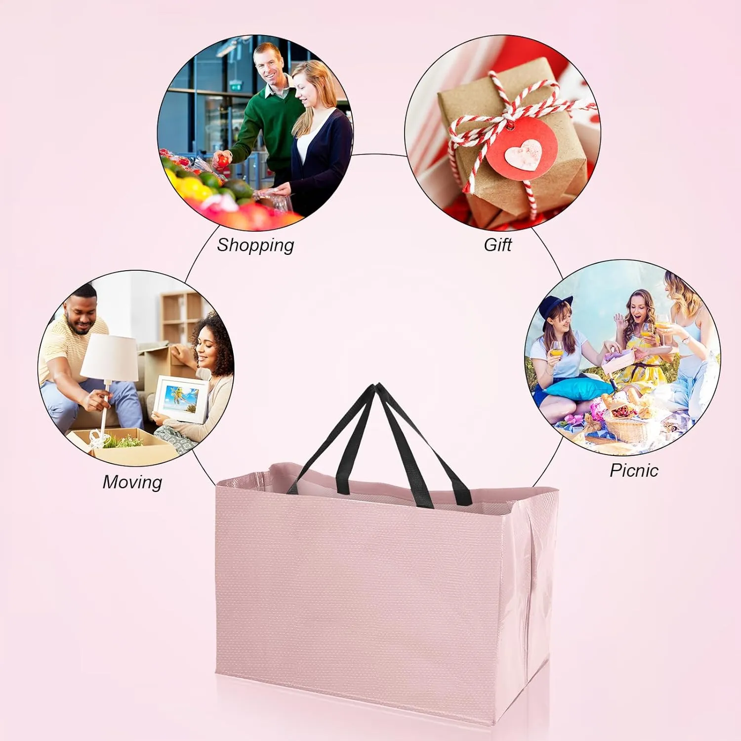 Shappy 12 Pcs Extra Large Reusable Shopping Grocery Bags with Handles Colorful Woven Plastic Waterproof Tote Bags