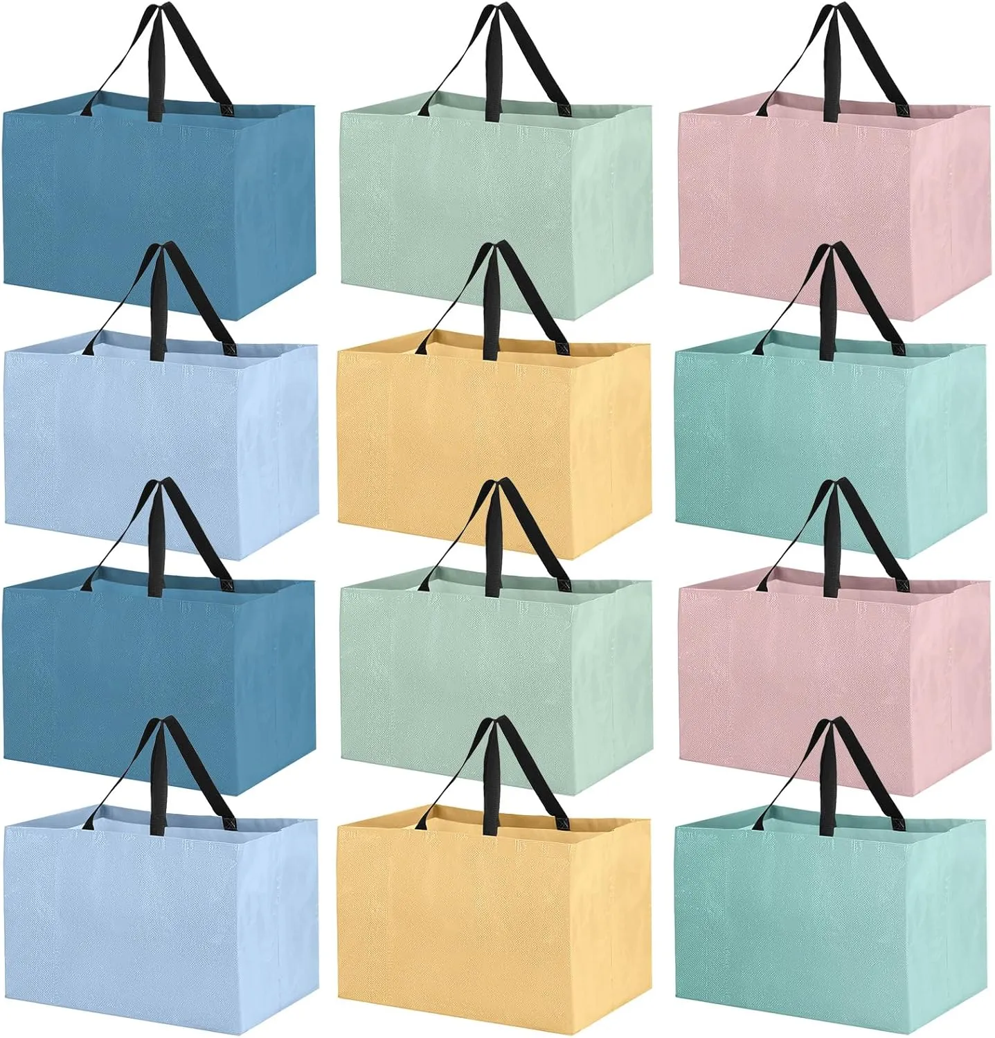 Shappy 12 Pcs Extra Large Reusable Shopping Grocery Bags with Handles Colorful Woven Plastic Waterproof Tote Bags