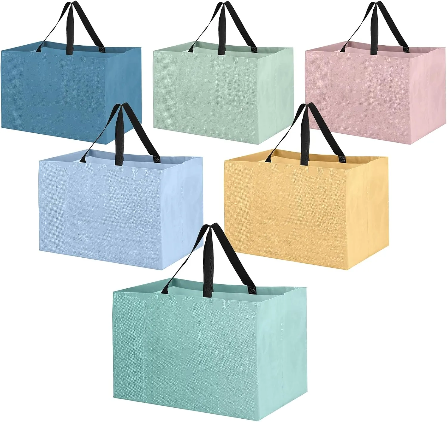 Shappy 12 Pcs Extra Large Reusable Shopping Grocery Bags with Handles Colorful Woven Plastic Waterproof Tote Bags