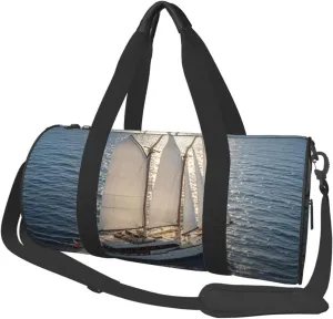 Ship Ocean Print Round Large Capacity Travel Luggage Bags,Men's and Women's Hand-Held Travel Clothing Bags