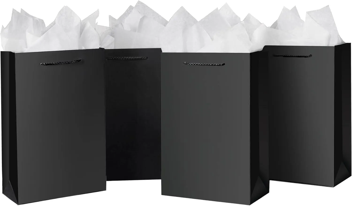 SHIPKEY 10 Pcs Luxury Black Bags with Tissue Paper, Gift Bags for Men, Groomsmen Proposal Bags 8x4x11 Kraft Paper Bags with Handles Bulk| Black Paper Bags, Black Gift Bags