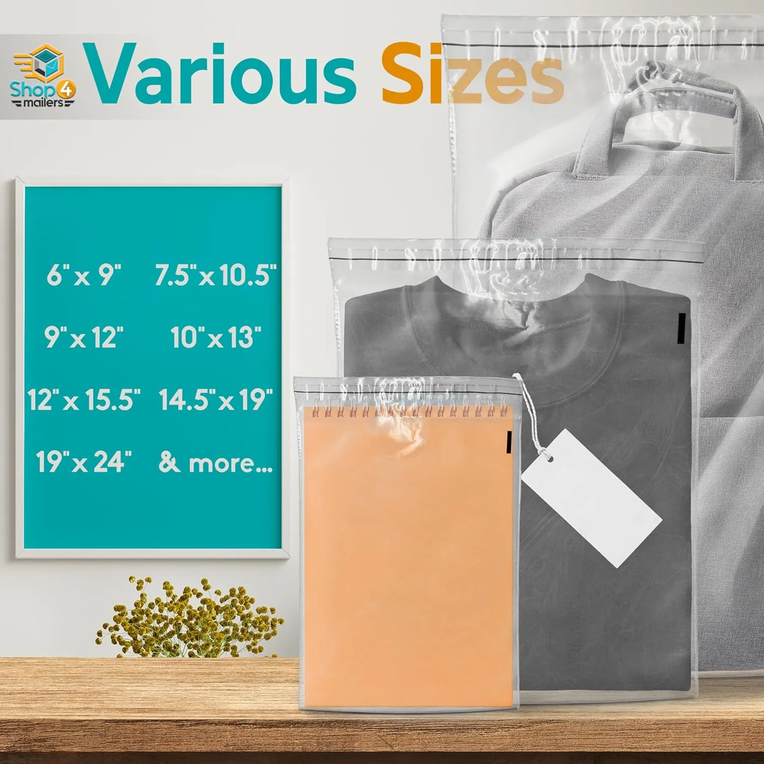 Shop4Mailers 10 x 13 Clear Plastic Poly Bags 1.5 Mil Self Seal Packaging for Apparel, Jewelry, Documents, Prints, Gifts, Storage – Resealable (2000 Pack)