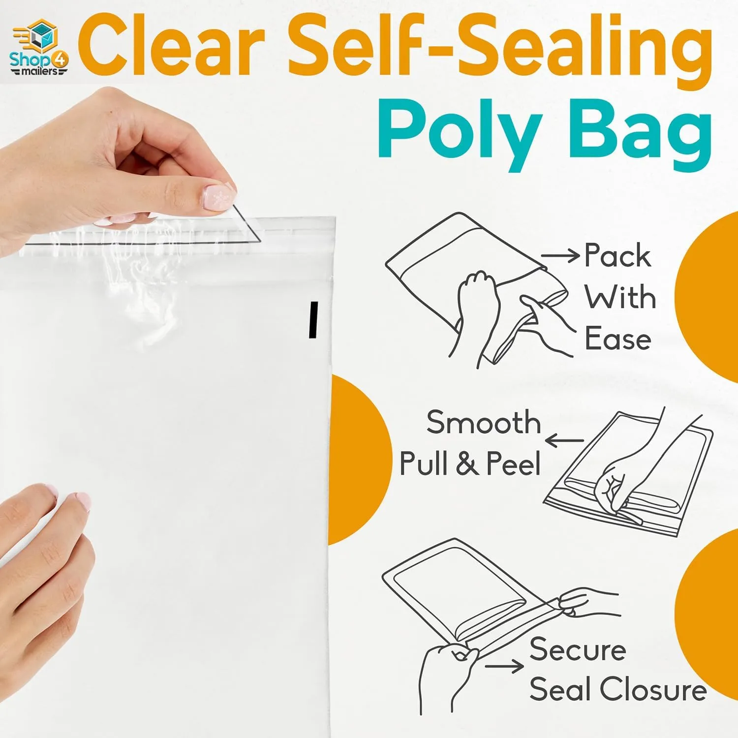 Shop4Mailers 9 x 12 Clear Plastic Poly Bags 1.5 Mil Self Seal Packaging for Apparel, Jewelry, Documents, Prints, Gifts, Storage – Resealable (1000 Pack)