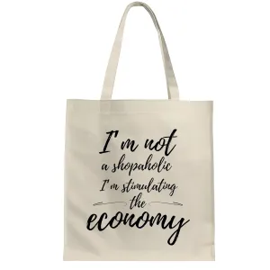 Shopping Addicts Economy Stimulating Humorous Gifts for Girls Women and Ladies Natural White Multicolor Canvas Tote Bag
