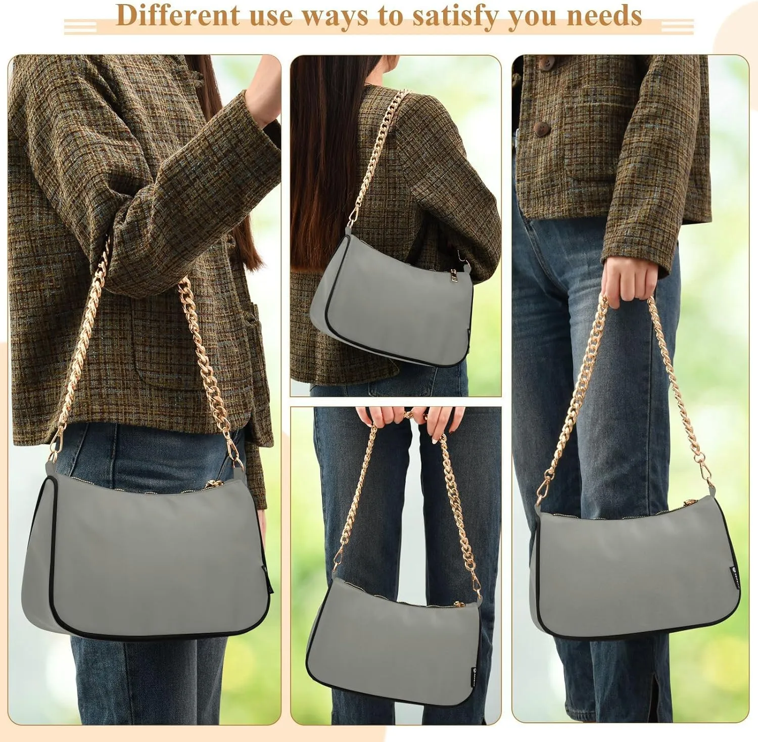 Shoulder Bag for Women Hobo Tote Handbag Gold Chain Crossbody Bag with Zipper Clutch Purse Handbags