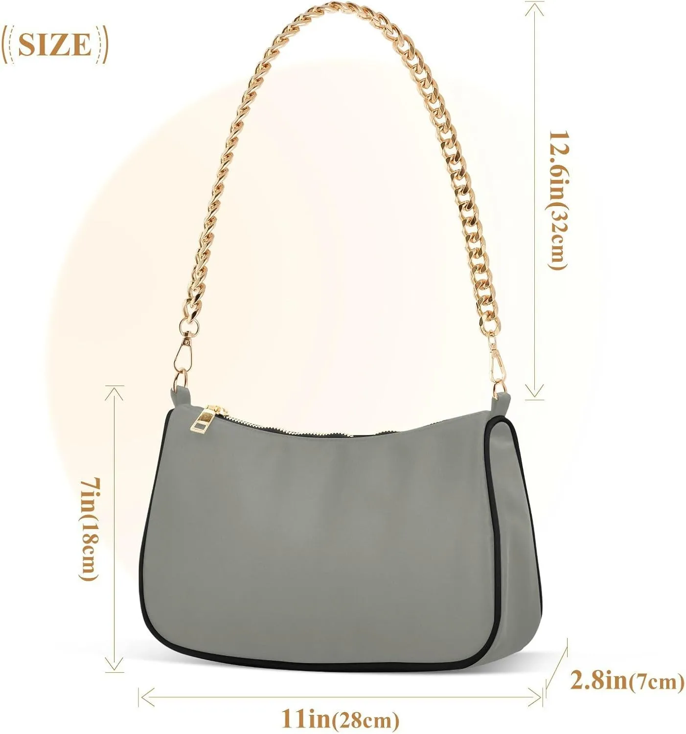 Shoulder Bag for Women Hobo Tote Handbag Gold Chain Crossbody Bag with Zipper Clutch Purse Handbags