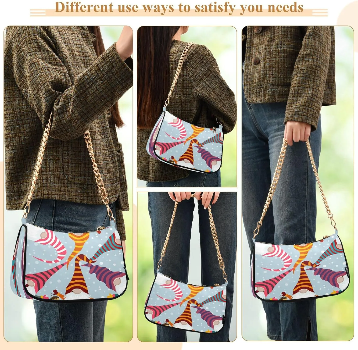Shoulder Bag for Women Hobo Tote Handbag Gold Chain Crossbody Bag with Zipper Clutch Purse Handbags
