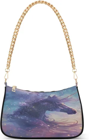 Shoulder Bags for Women A Contented Unicorn with A Mane and Tail Containing Galaxies and Constellations under The Starry Sky Hobo Tote Handbag Small Clutch Purse with Zipper Closure