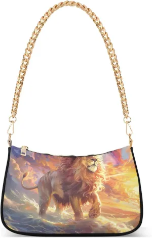 Shoulder Bags for Women A Golden Lion Painted The Whirlpool Of Sunrise Hobo Tote Handbag Small Clutch Purse with Zipper Closure