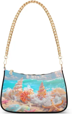 Shoulder Bags for Women Beach Seaside Hobo Tote Handbag Small Clutch Purse with Zipper Closure