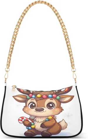 Shoulder Bags for Women Christmas Deer Hobo Tote Handbag Small Clutch Purse with Zipper Closure