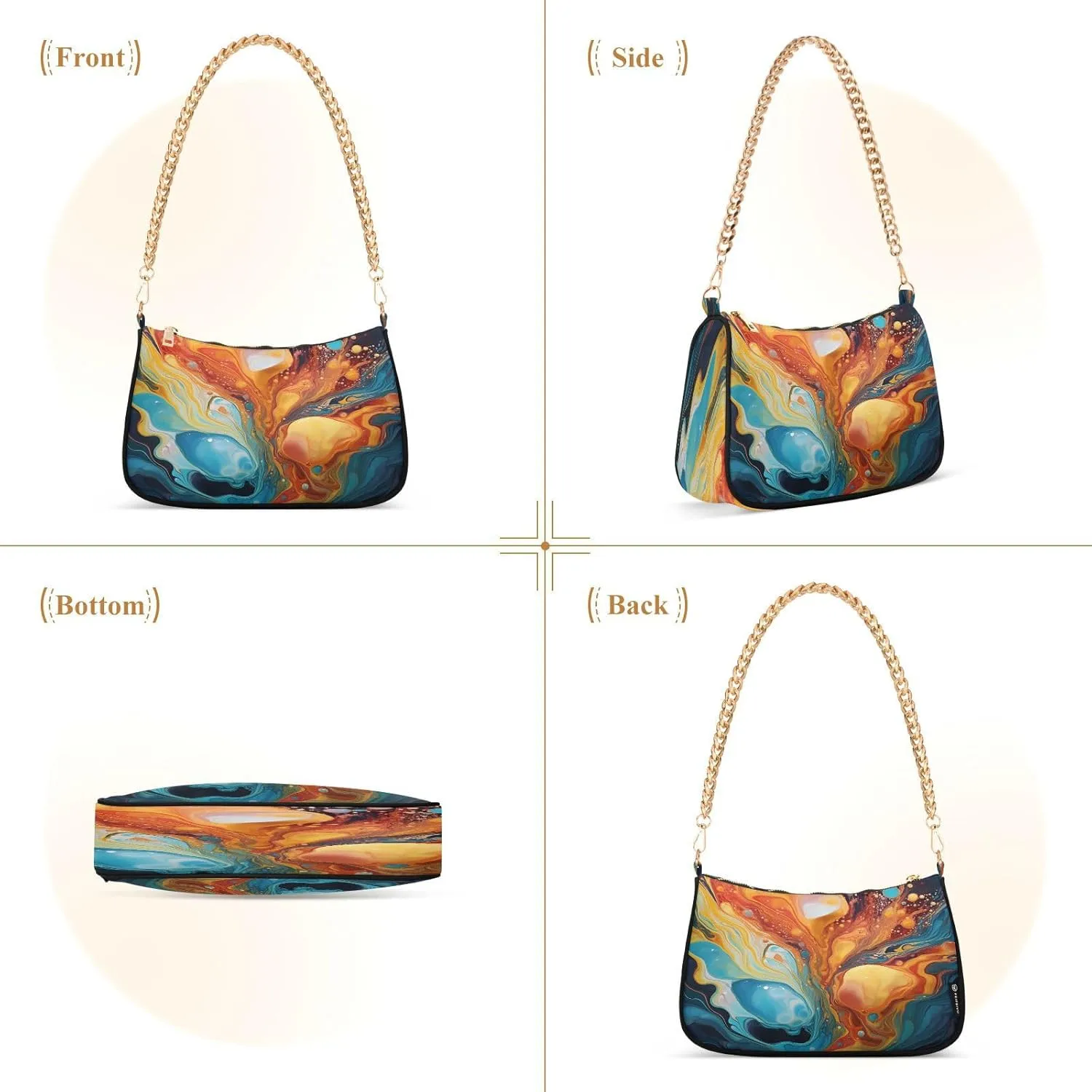 Shoulder Bags for Women Colorful Marble Texture Hobo Tote Handbag Small Clutch Purse with Zipper Closure