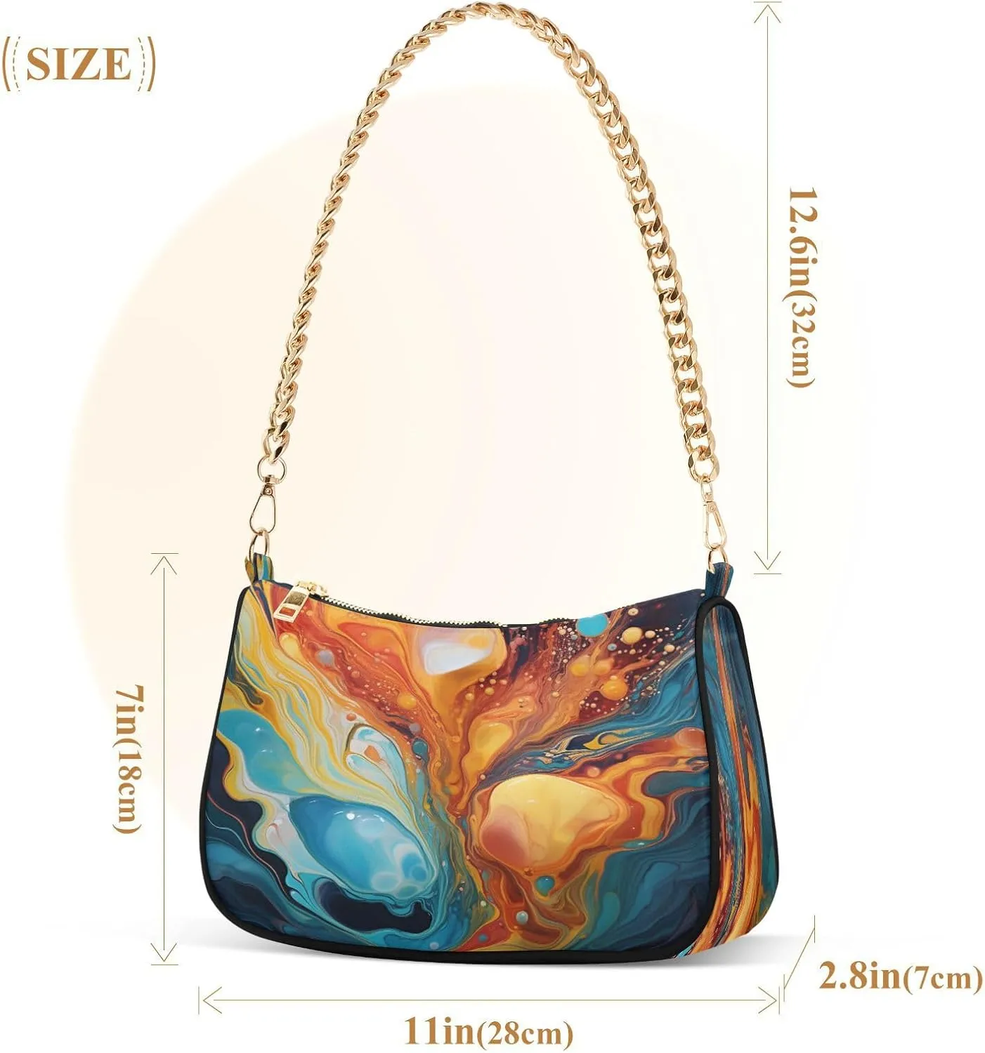 Shoulder Bags for Women Colorful Marble Texture Hobo Tote Handbag Small Clutch Purse with Zipper Closure
