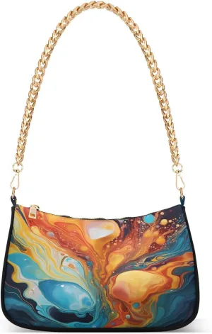 Shoulder Bags for Women Colorful Marble Texture Hobo Tote Handbag Small Clutch Purse with Zipper Closure
