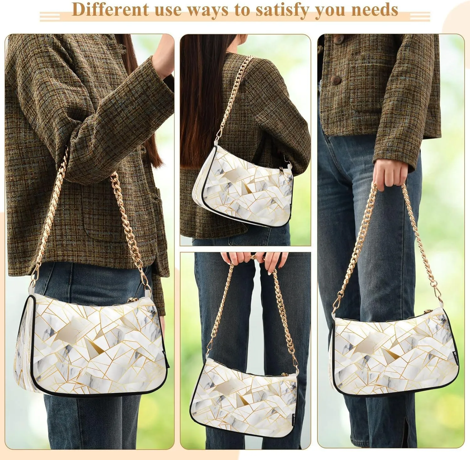 Shoulder Bags for Women Colorful Marble Texture Hobo Tote Handbag Small Clutch Purse with Zipper Closure
