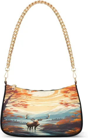 Shoulder Bags for Women Deer Fall Autumn Hobo Tote Handbag Small Clutch Purse with Zipper Closure