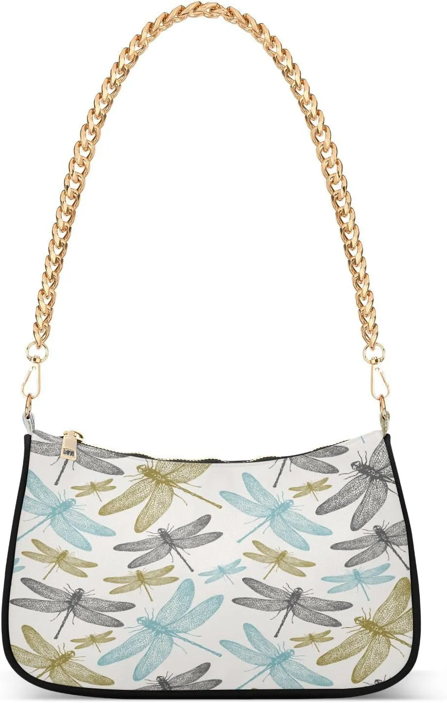 Shoulder Bags for Women Fern Botanical Dragonfly Hobo Tote Handbag Small Clutch Purse with Zipper Closure