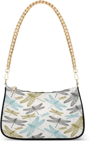 Shoulder Bags for Women Fern Botanical Dragonfly Hobo Tote Handbag Small Clutch Purse with Zipper Closure