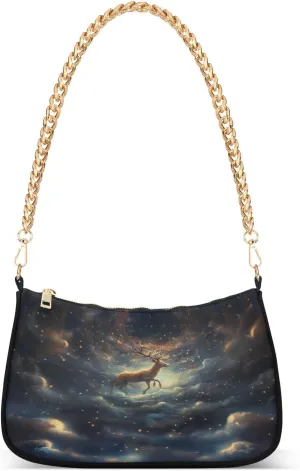 Shoulder Bags for Women Galaxy Deer Hobo Tote Handbag Small Clutch Purse with Zipper Closure