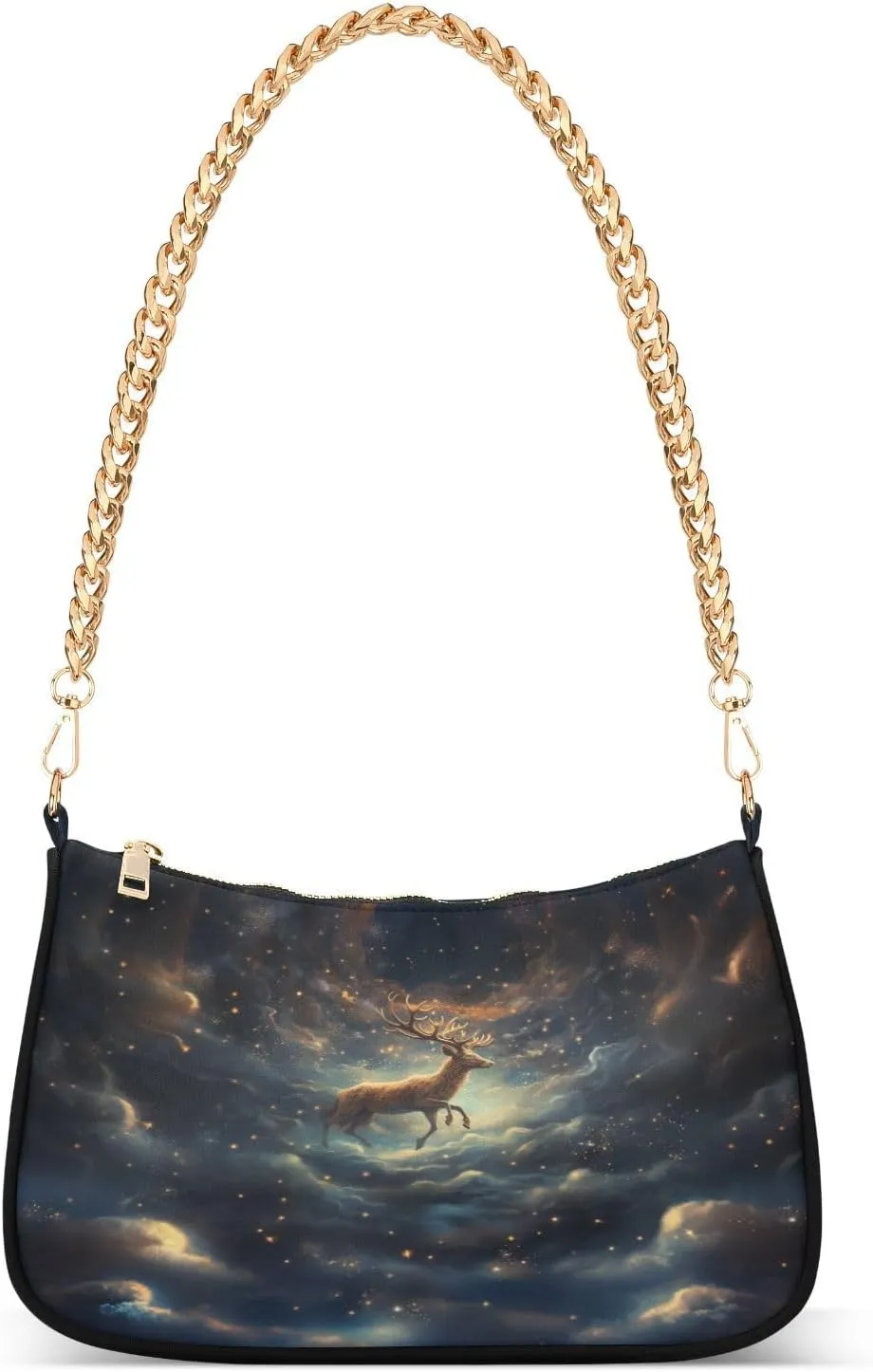 Shoulder Bags for Women Galaxy Deer Hobo Tote Handbag Small Clutch Purse with Zipper Closure