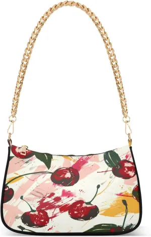 Shoulder Bags for Women Illustrated Pattern Cherry Abstract Expressionism Hobo Tote Handbag Small Clutch Purse with Zipper Closure