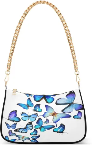 Shoulder Bags for Women Many Blue Butterflies Hobo Tote Handbag Small Clutch Purse with Zipper Closure