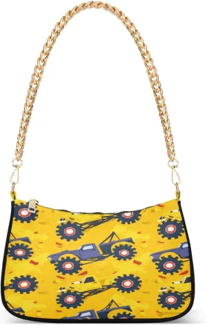 Shoulder Bags for Women Monster Truck Cartoon Monster Truck on Yellow Background Hobo Tote Handbag Small Clutch Purse with Zipper Closure