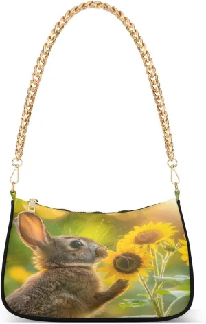 Shoulder Bags for Women Rabbit Sunflower Tote HandBag Shoulder Bags purse with Chain Zipper Closure