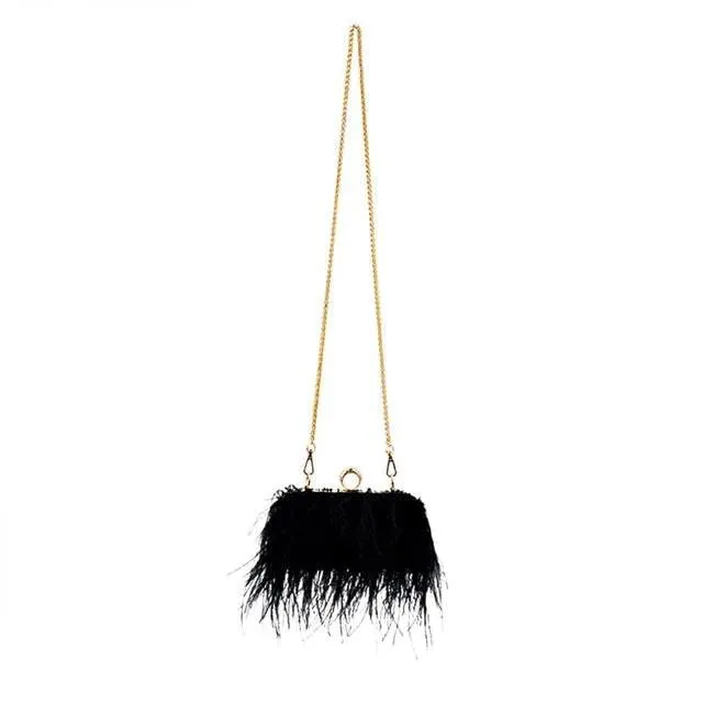 Silk and Feather Crossbody Bag with Gold Chain