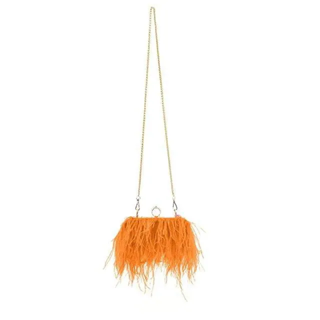 Silk and Feather Crossbody Bag with Gold Chain