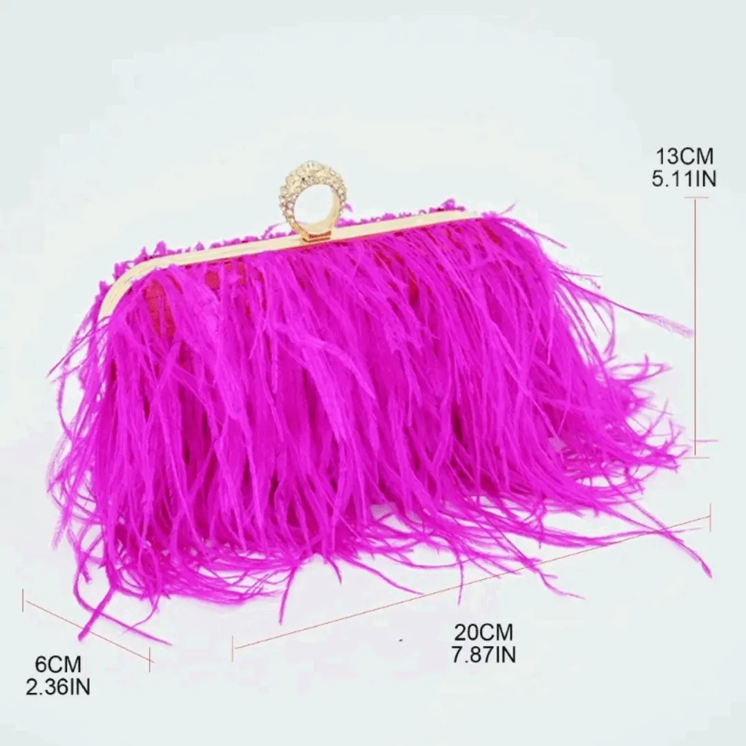 Silk and Feather Crossbody Bag with Gold Chain