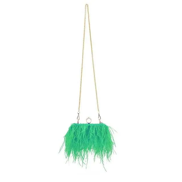 Silk and Feather Crossbody Bag with Gold Chain