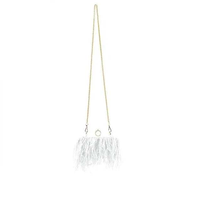 Silk and Feather Crossbody Bag with Gold Chain