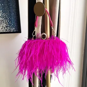Silk and Feather Crossbody Bag with Gold Chain