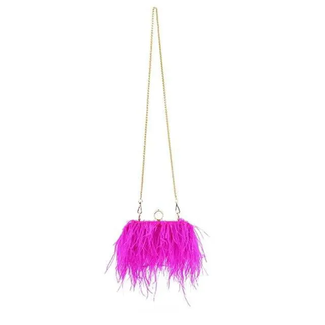Silk and Feather Crossbody Bag with Gold Chain