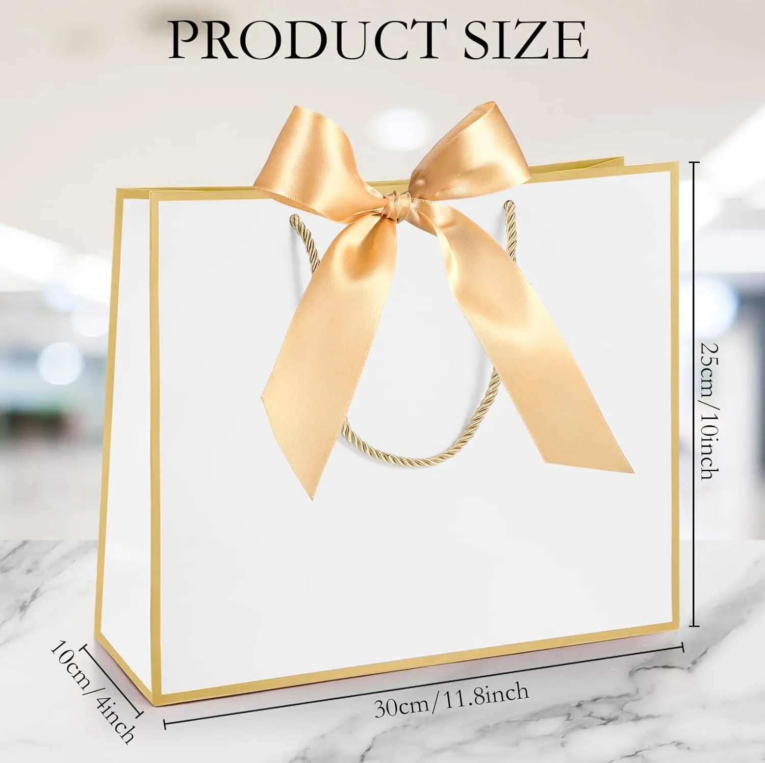 Silkfly 12 Pcs Thank You Gift Bags with Handle 11.8x10x4'' Welcome Bags Return Gifts with Bow Ribbon for Bridesmaid Baby Shower Mother's Day Graduation Wedding Housewarming Birthday(White, Gold)