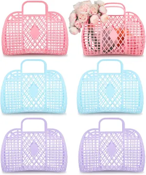 Silkfly 6 Pcs Jelly Tote Bags Plastic Easter Baskets for Egg Hunting Wedding Beach Gifts Purse Bags for Spring Party Favor(Blue, Pink, Purple,Small)