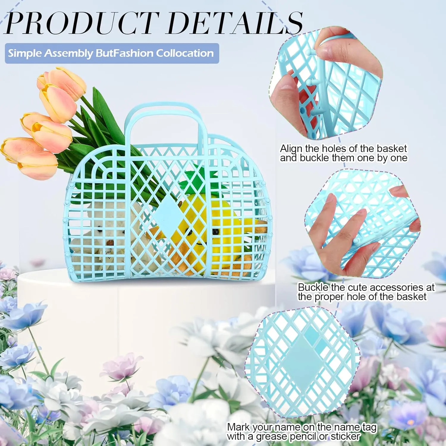 Silkfly 6 Pcs Jelly Tote Bags Plastic Easter Baskets for Egg Hunting Wedding Beach Gifts Purse Bags for Spring Party Favor(Blue, Pink, Purple,Small)