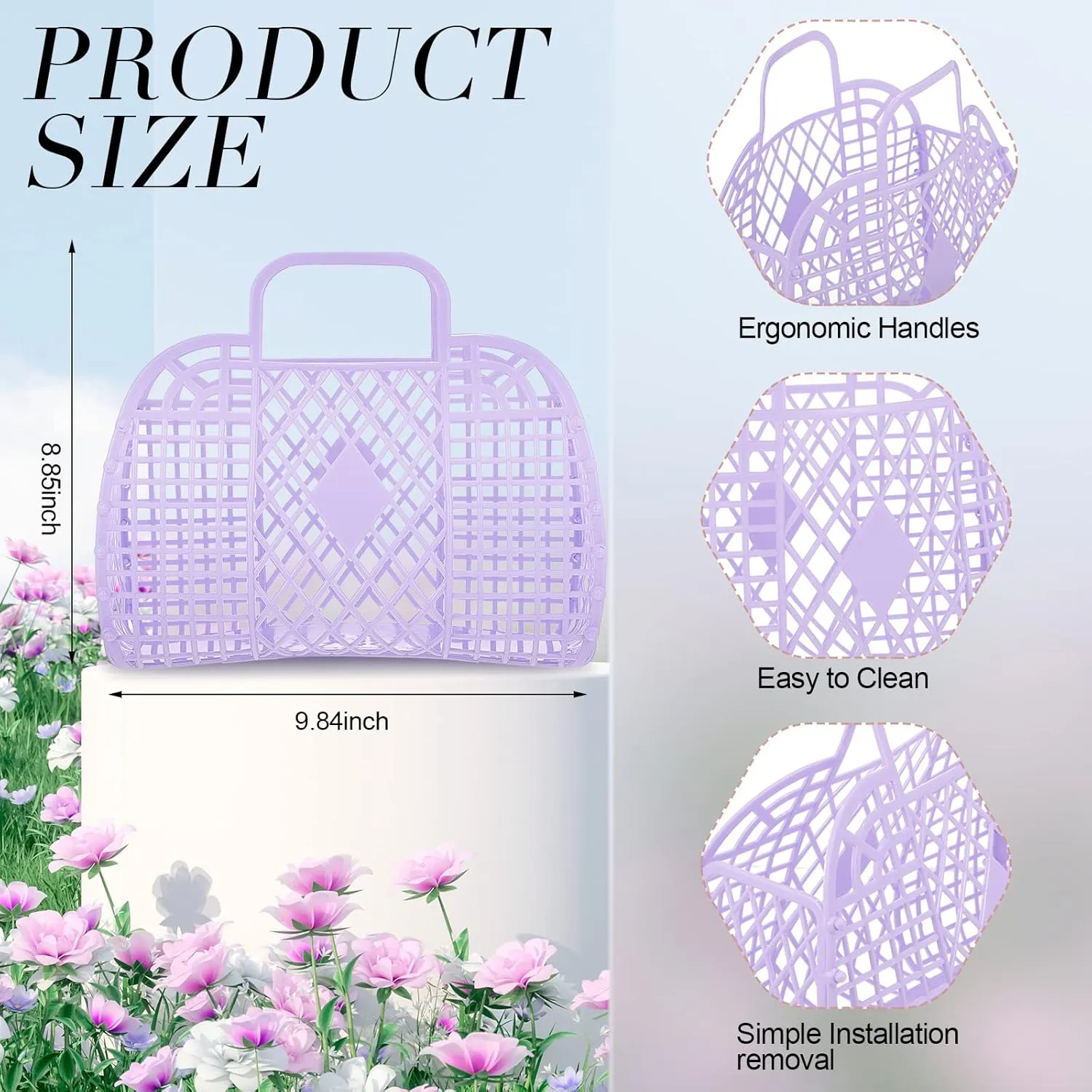 Silkfly 6 Pcs Jelly Tote Bags Plastic Easter Baskets for Egg Hunting Wedding Beach Gifts Purse Bags for Spring Party Favor(Blue, Pink, Purple,Small)