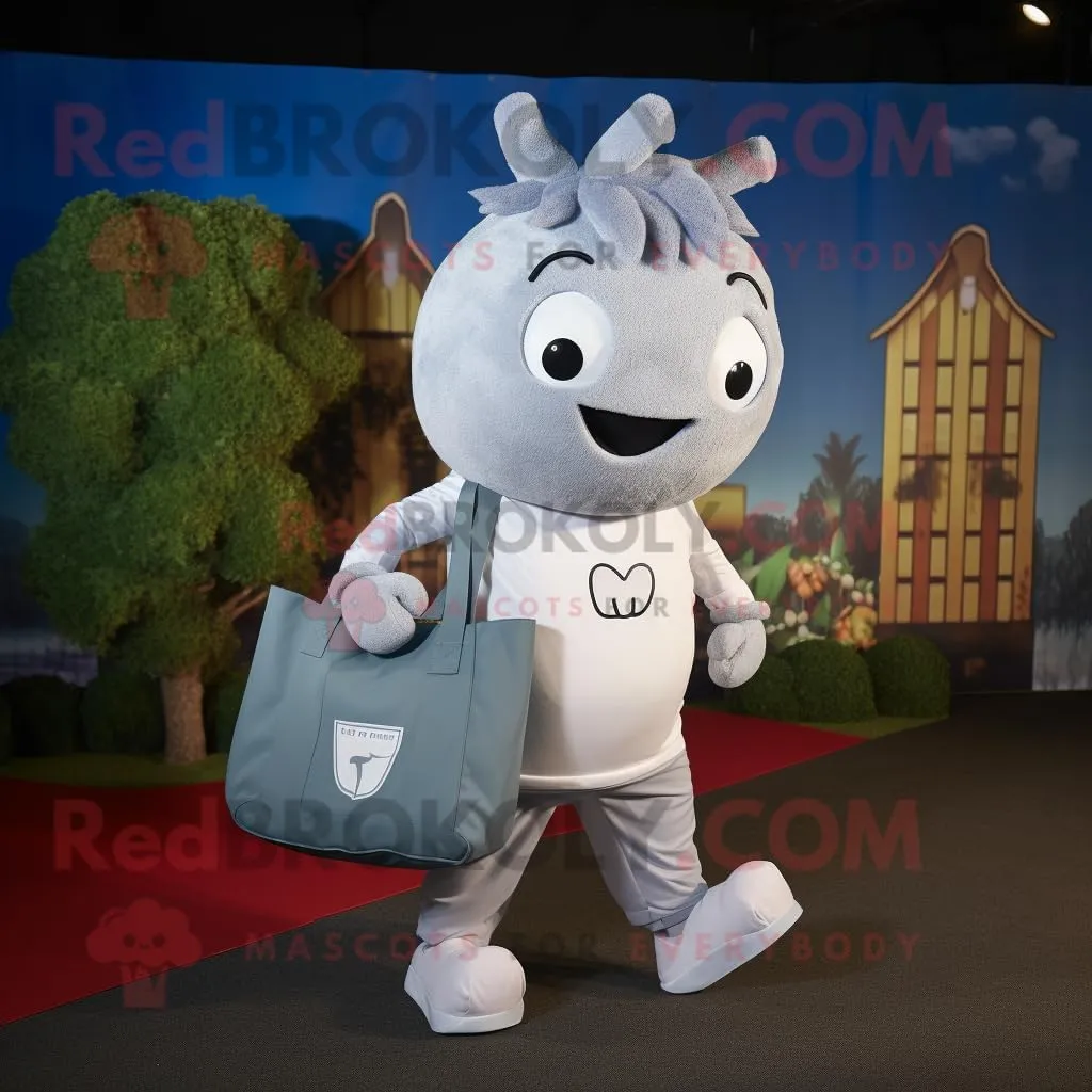 Silver Beef Wellington mascot costume character dressed with a Joggers and Tote bags, Large
