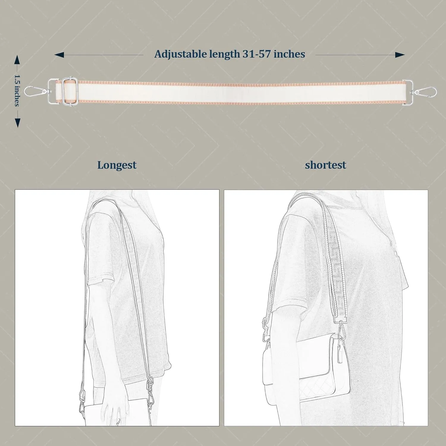 Silver Hardware Purse Strap,Replacement Crossbody Adjustable Shoulder Strap for Handbag Bag