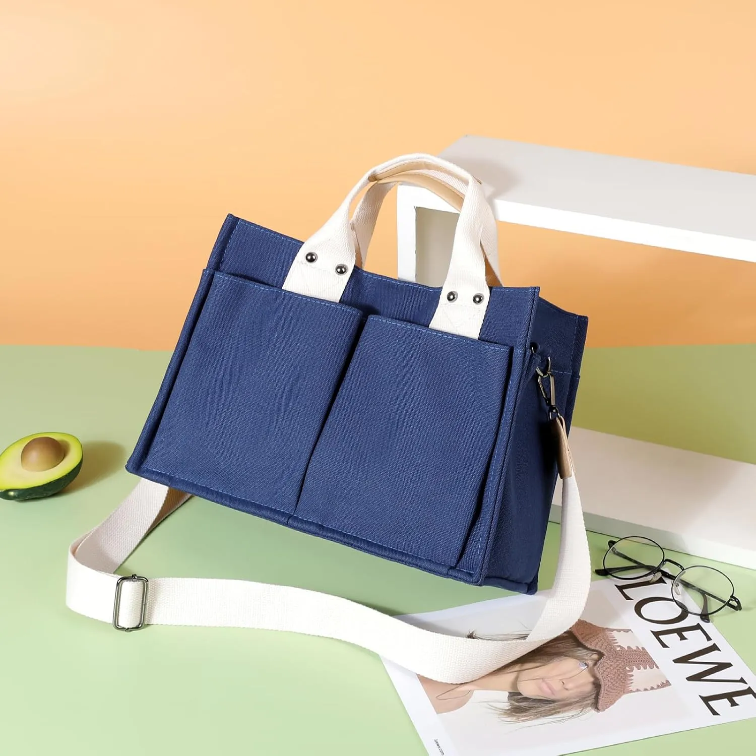 Simple and Fashionable Multi Pocket Canvas Tote Bags for Women