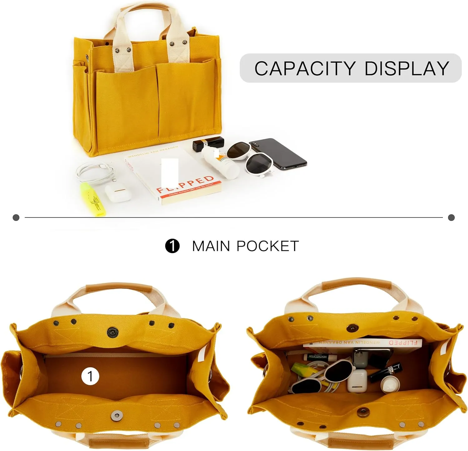 Simple and Fashionable Multi Pocket Canvas Tote Bags for Women