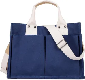 Simple and Fashionable Multi Pocket Canvas Tote Bags for Women